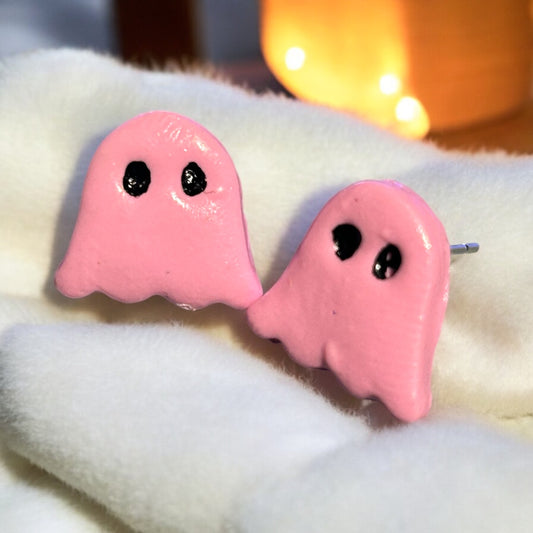 Clay Earring - Pink Ghost Stud - Small