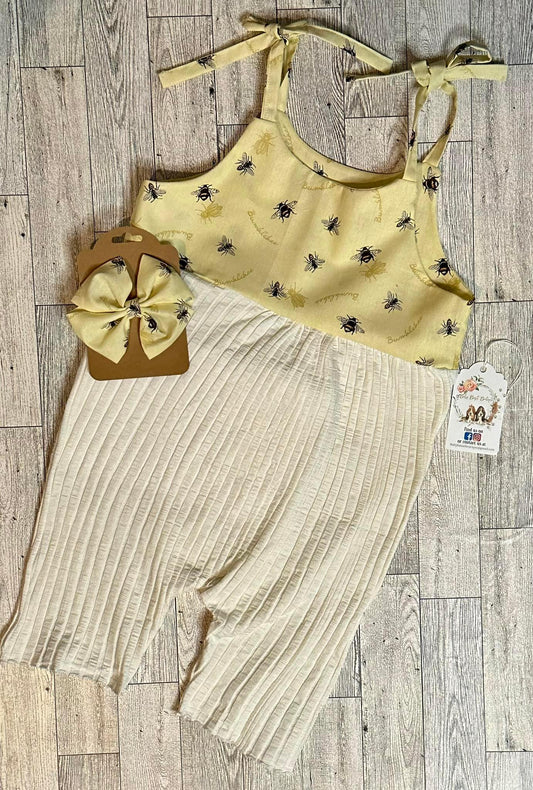 Tie Romper Set - Bee - 4-5T