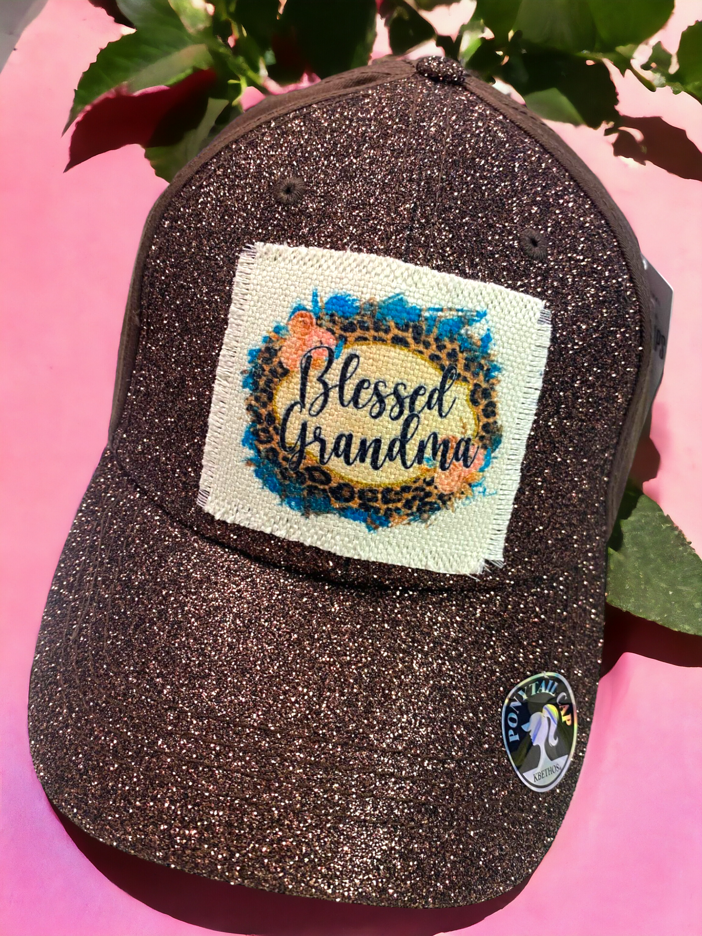 Glitter Ponytail Patch Cap - Blessed Grandma