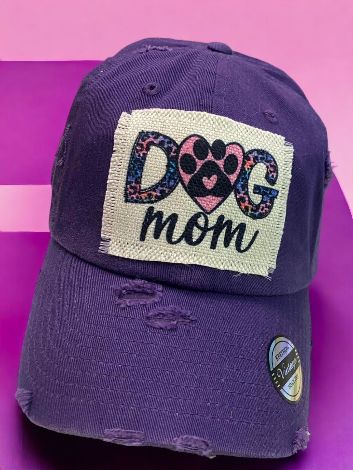 Distressed Patch Cap - Dog Mom