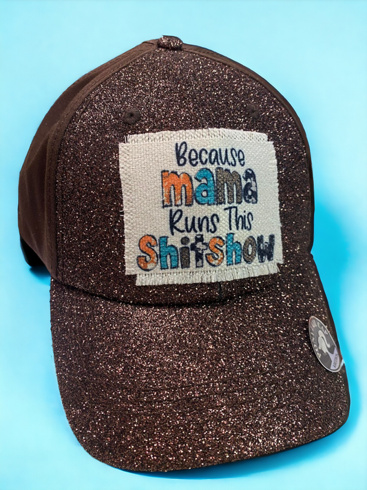 Glitter Ponytail Patch Cap - Mama Shitshow