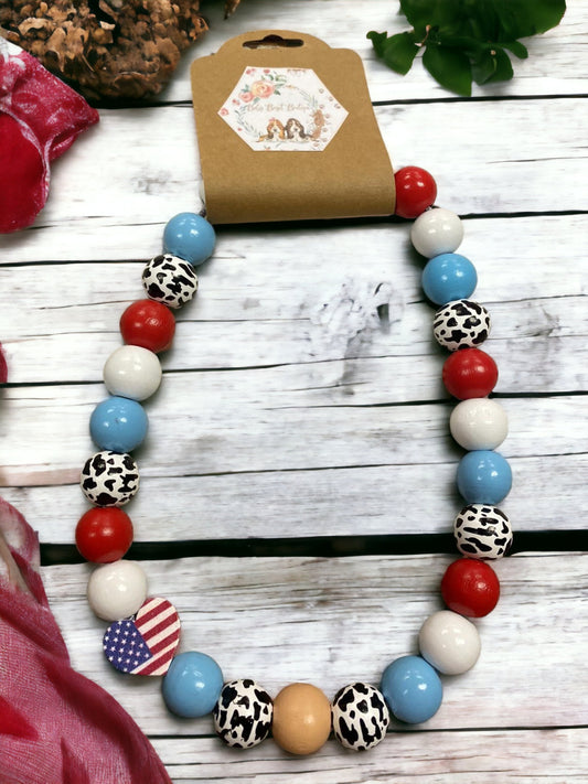 Beaded Necklace - Red White & Blue Patriotic