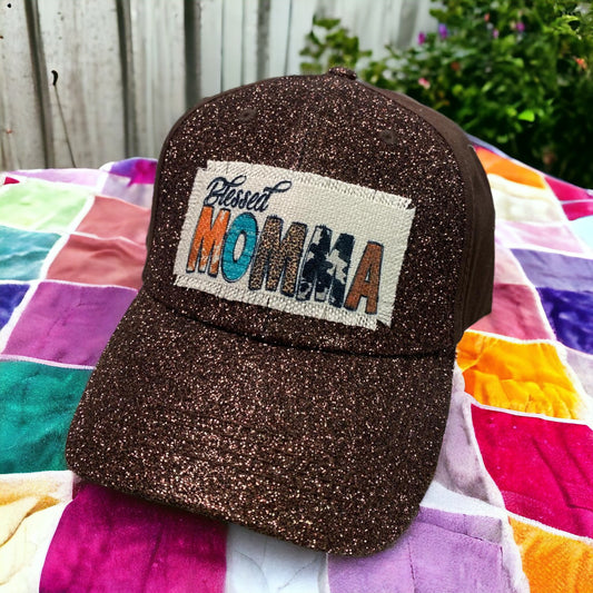 Glitter Ponytail Patch Cap - Blessed Momma