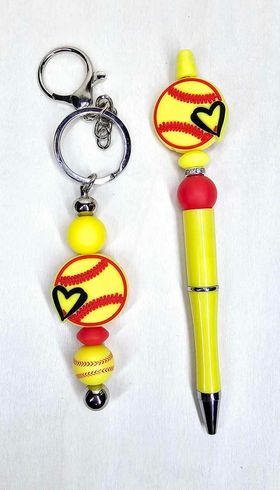 Pen & Keychain Set - Softball