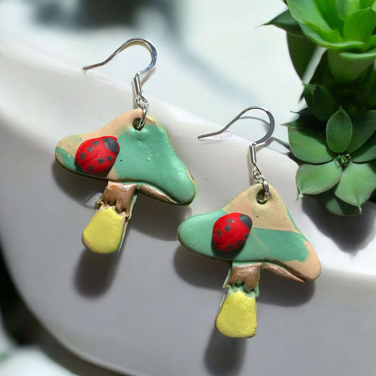 Clay Earring - Ladybug Mushroom