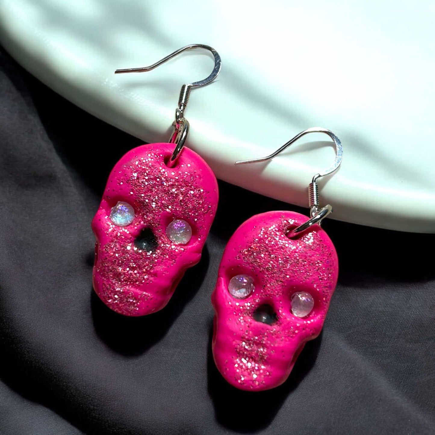 Clay Earring - Hot Pink Skull