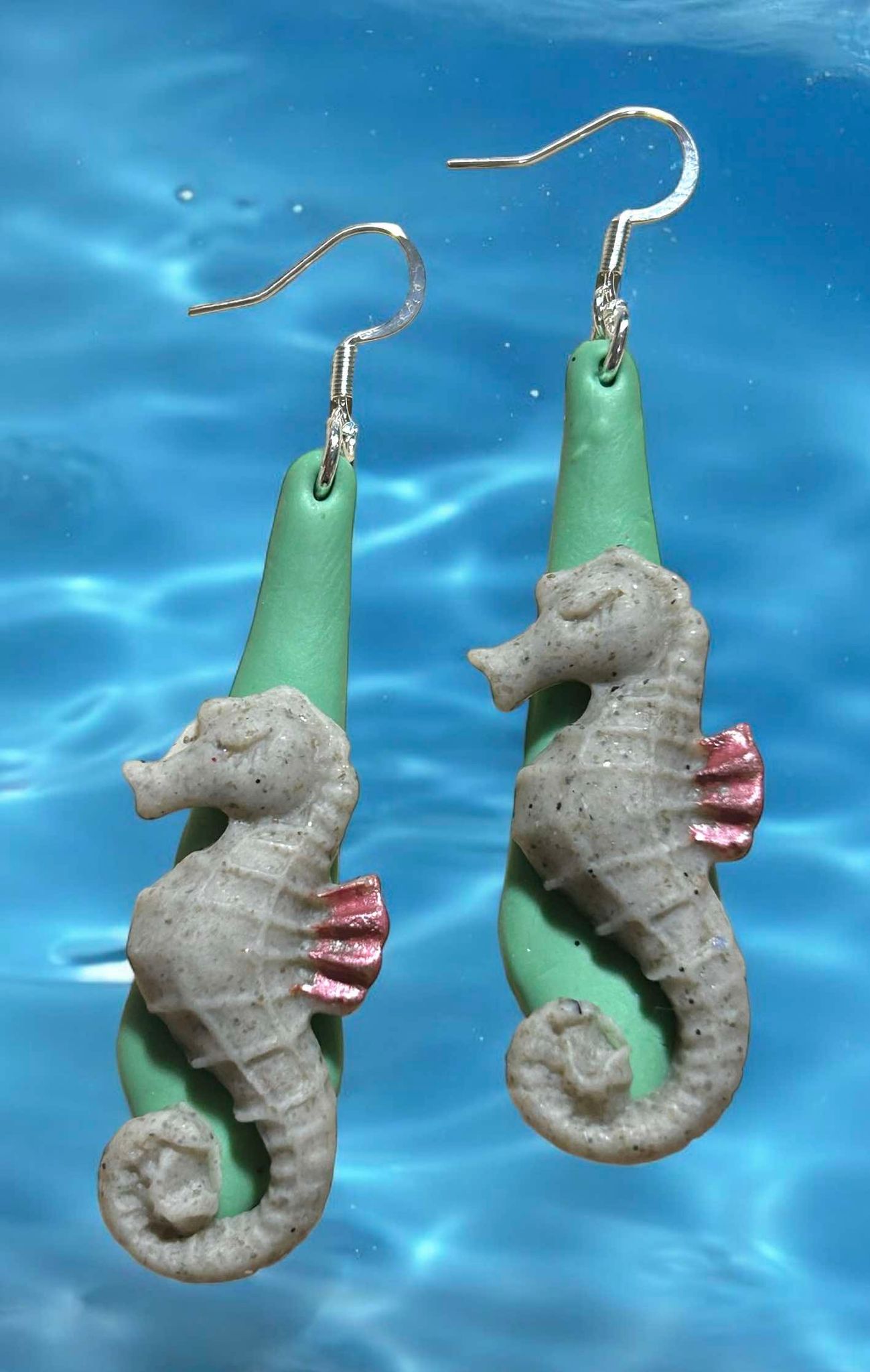 Clay Earring - Grey Seahorse