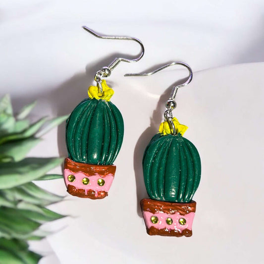 Clay Earring - Potted Pink Cactus