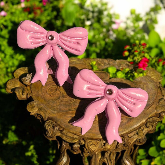 Clay Earring - Pink Bows