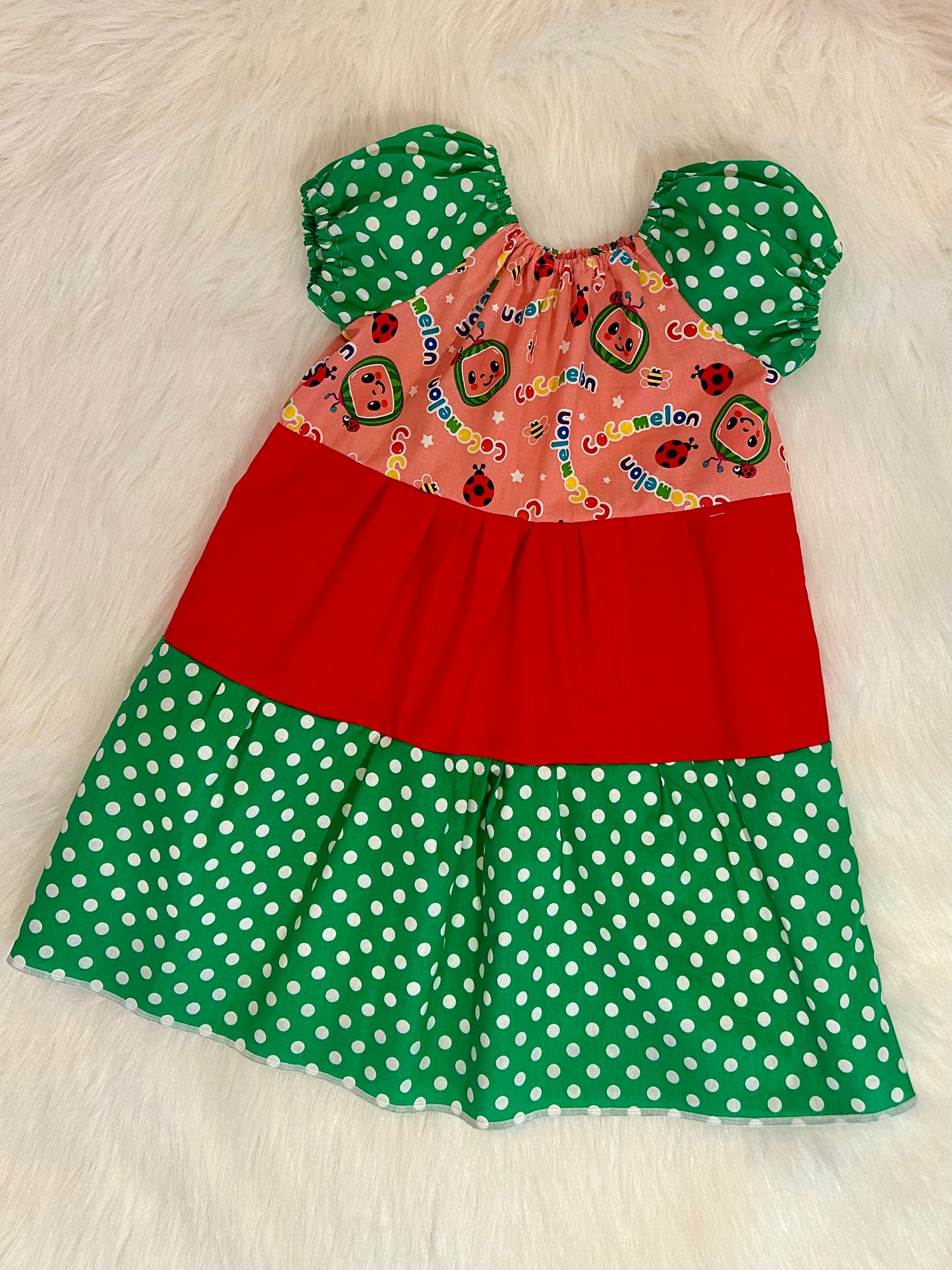 Teired Peasant Dress - melon baby - size