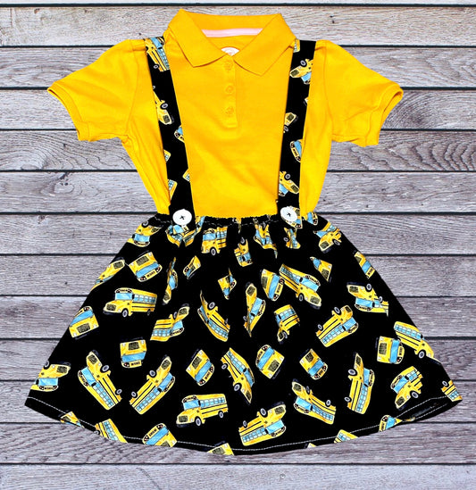 Suspender Skirt Set - School bus- 4/5