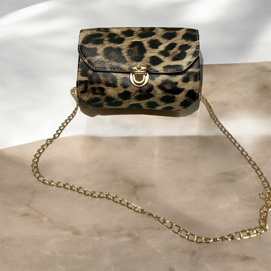 Purse - Gold Chain Leopard print